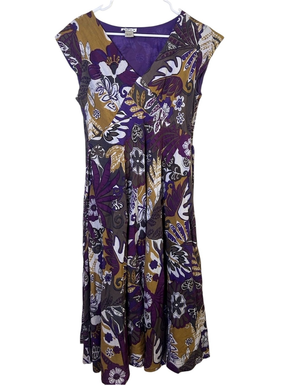 20 Something VTG Floral Wrap-Style Purple Mustard Dress Cottage Core 100% Cotton